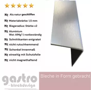 Aluwinkel natur geschliffen in 1,5mm Materialstärke
